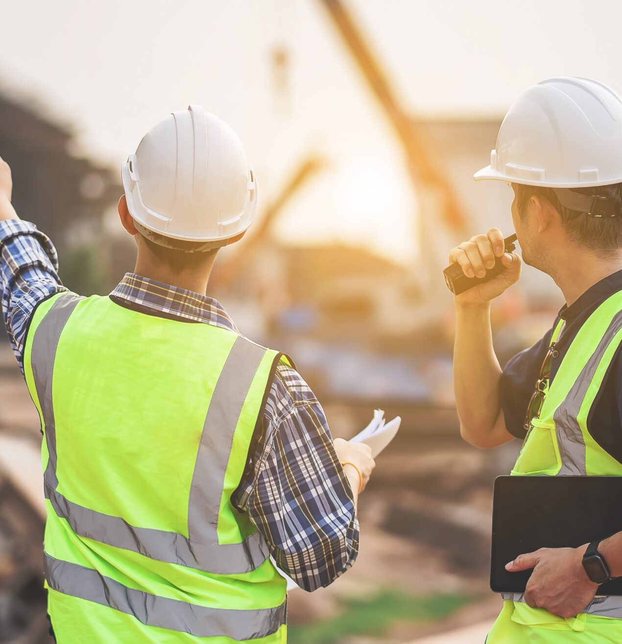 Construction men talking